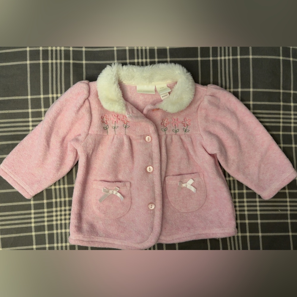 Vintage pink Fleece Jacket with Floral Embroidery size 6-9 months